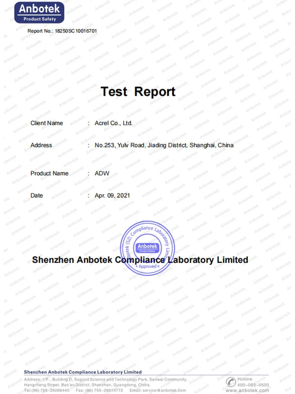 18250sc10016701 acrel adw210 ce lvd test report