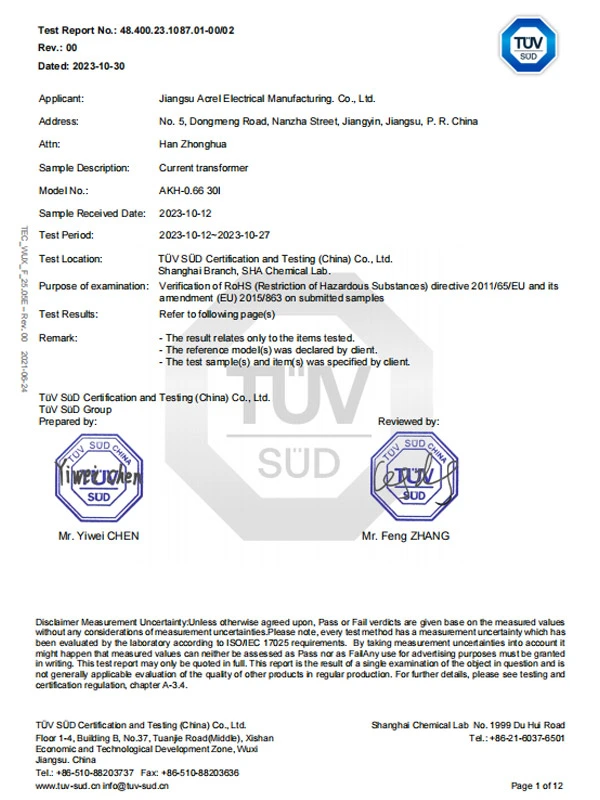 akh 0 66 30i current transformer rohs10 report