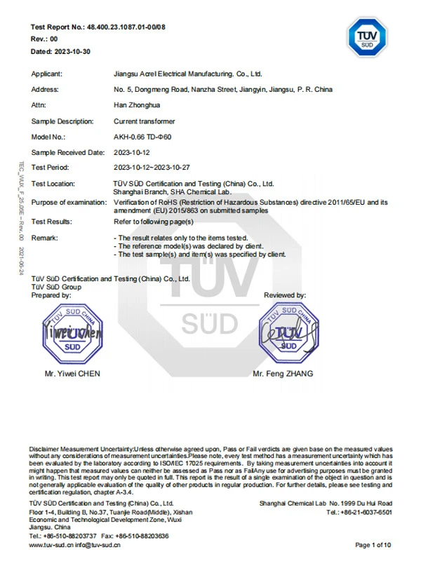 akh 0 66 td 60 current transformer rohs10 report