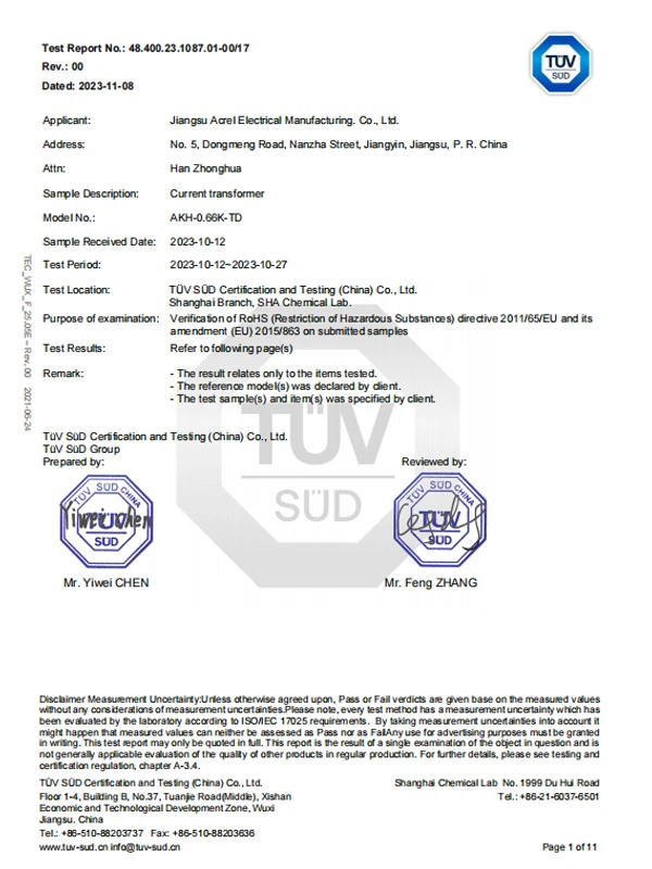 akh 0 66k td current transformer rohs10 report