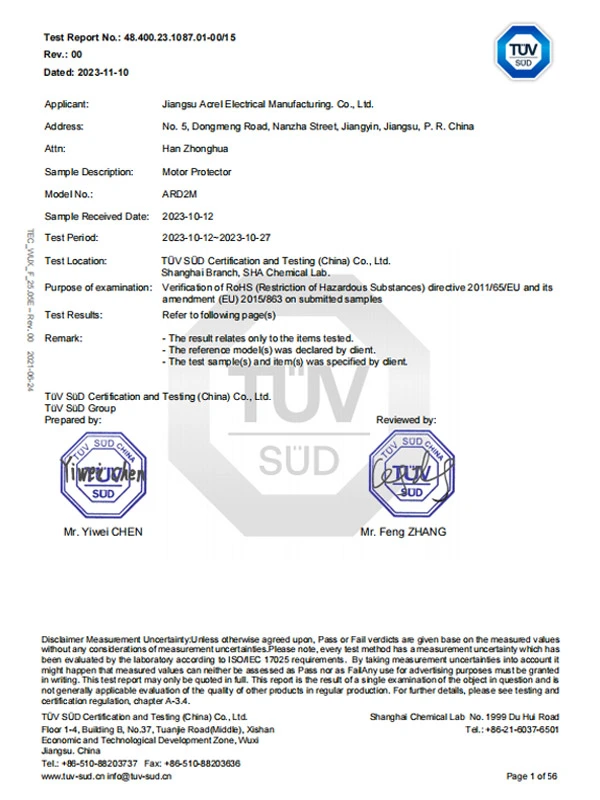 ard2m motor protector rohs10 report
