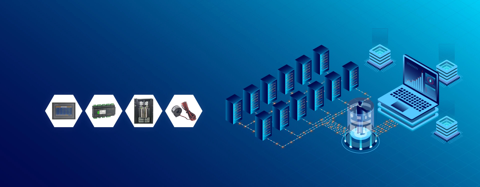 Erreichen von IDC Branch Circuits/Busway Strom verbrauch und Temperatur Echtzeit überwachung und HMI Display.